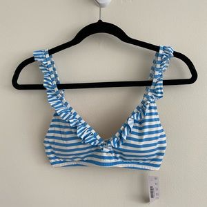 NWT J.Crew blue and white striped bikini top with adjustable straps.